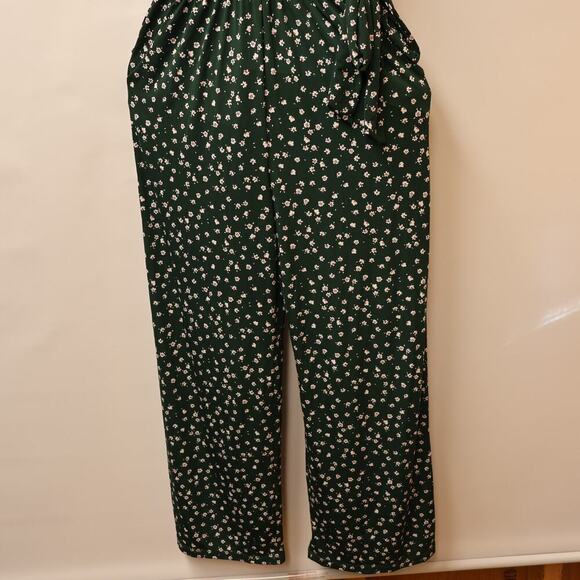 Kaileigh XSP Tall Jumpsuit Spaghetti Straps Green Floral Tie Waist Front Pocket - Picture 4 of 16